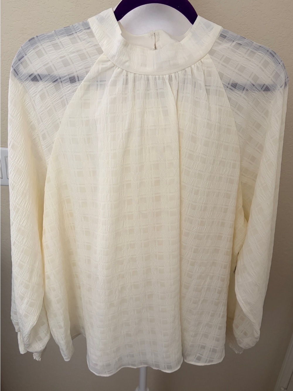 Nine West Cream Textured Sheer Blouse